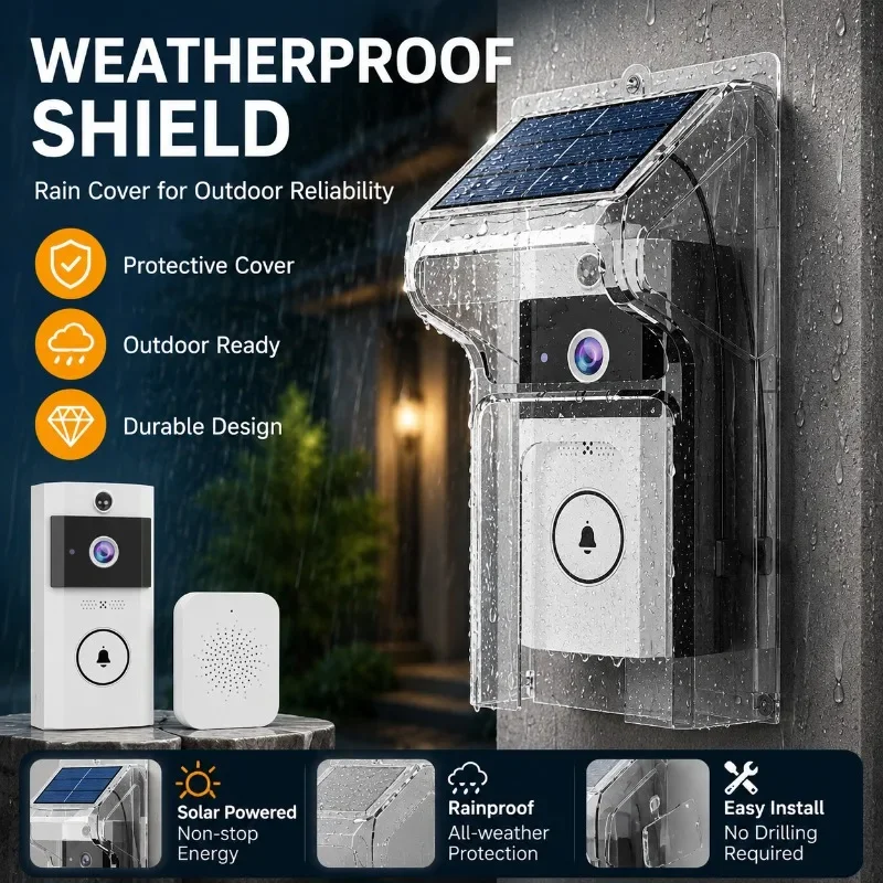 Smart Doorbell with Solar Panel, 1080P HD Camera, Voice Changer, Motion Alert, Night Vision, Rainproof.
