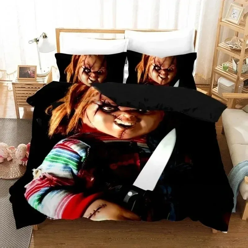 Horror Movie Child Of Play Chucky Bedding Set Boys Girls Twin Queen Size Duvet Cover Pillowcase Bed Kids Adult