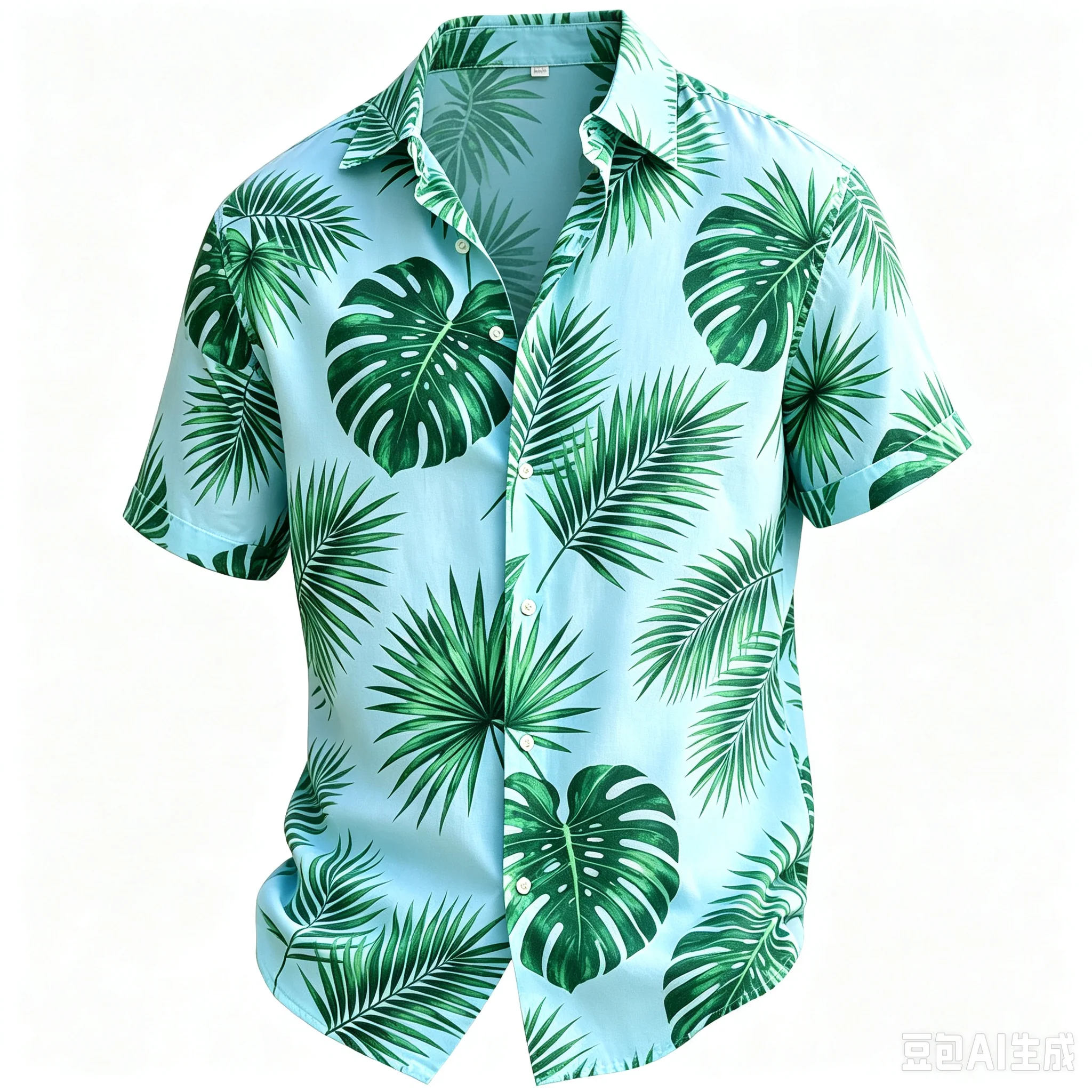 Men's Leaf Printed Tropical Short Sleeved Shirt, Suitable for Summer Wear, Casual, Breathable, Versatile and Natural Style