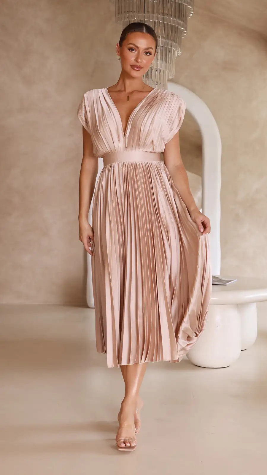 Timeless Elegance Draped V-Neck Pleated Skirt Dress Women Solid Strapless Backless Patchwork Loungewear Simple Maxi Dress