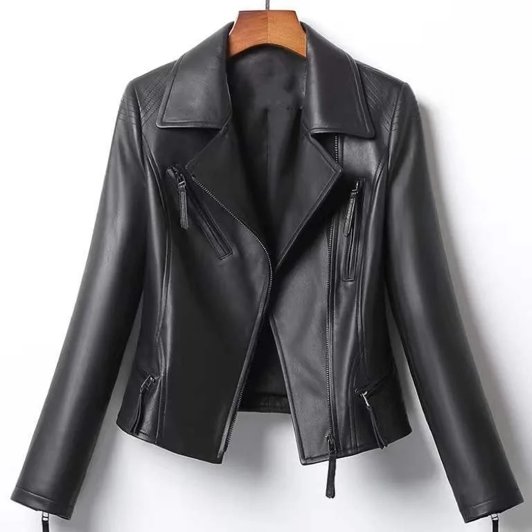 

New Spring 2025 Short Leather Leather Jacket Women's Leather Sheepskin Slim Locomotive Jacket