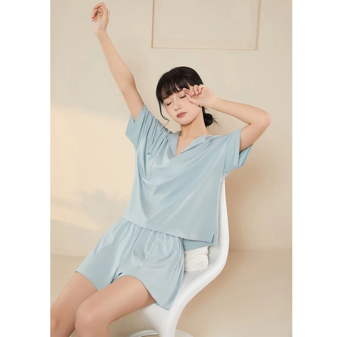 

Summer New Tencel Pajamas Set For Sleep Casual Loungewear Women Cool Short Sleeve Soft Lounge Sleepwear Suit Female Pyjamas