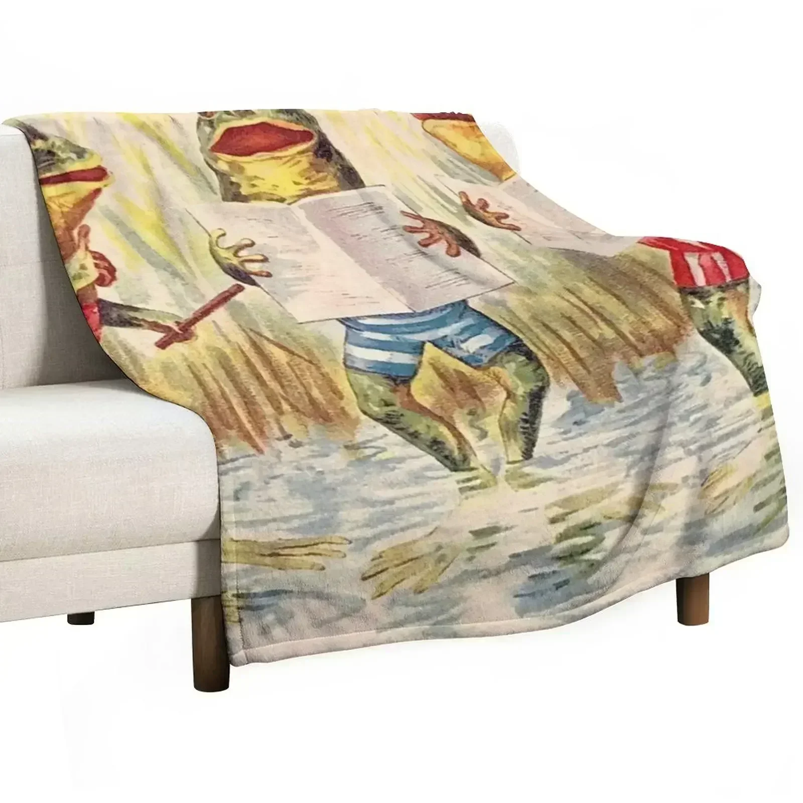 FROG SINGING TRIO : Vintage Entertainment Print Throw Blanket Blankets For Bed Hairys Picnic Designers blankets ands Blankets