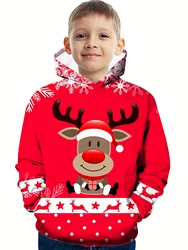 New Christmas Santa Claus Hoodies 3D Print Elk Sweatshirts Boy Girl Hooded Sweatshirt Kids Pullovers Children Tracksuit Clothing
