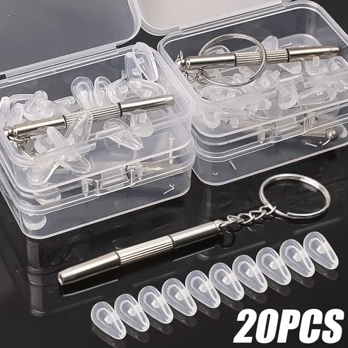 Imagen 2 del producto Almohadillas Nasales para Gafas con Destornillador, Repuesto de Silicona Suave con Cámara de Aire, Herramientas de Reparación, Almohadilla Nasal Antideslizante con Tornillo