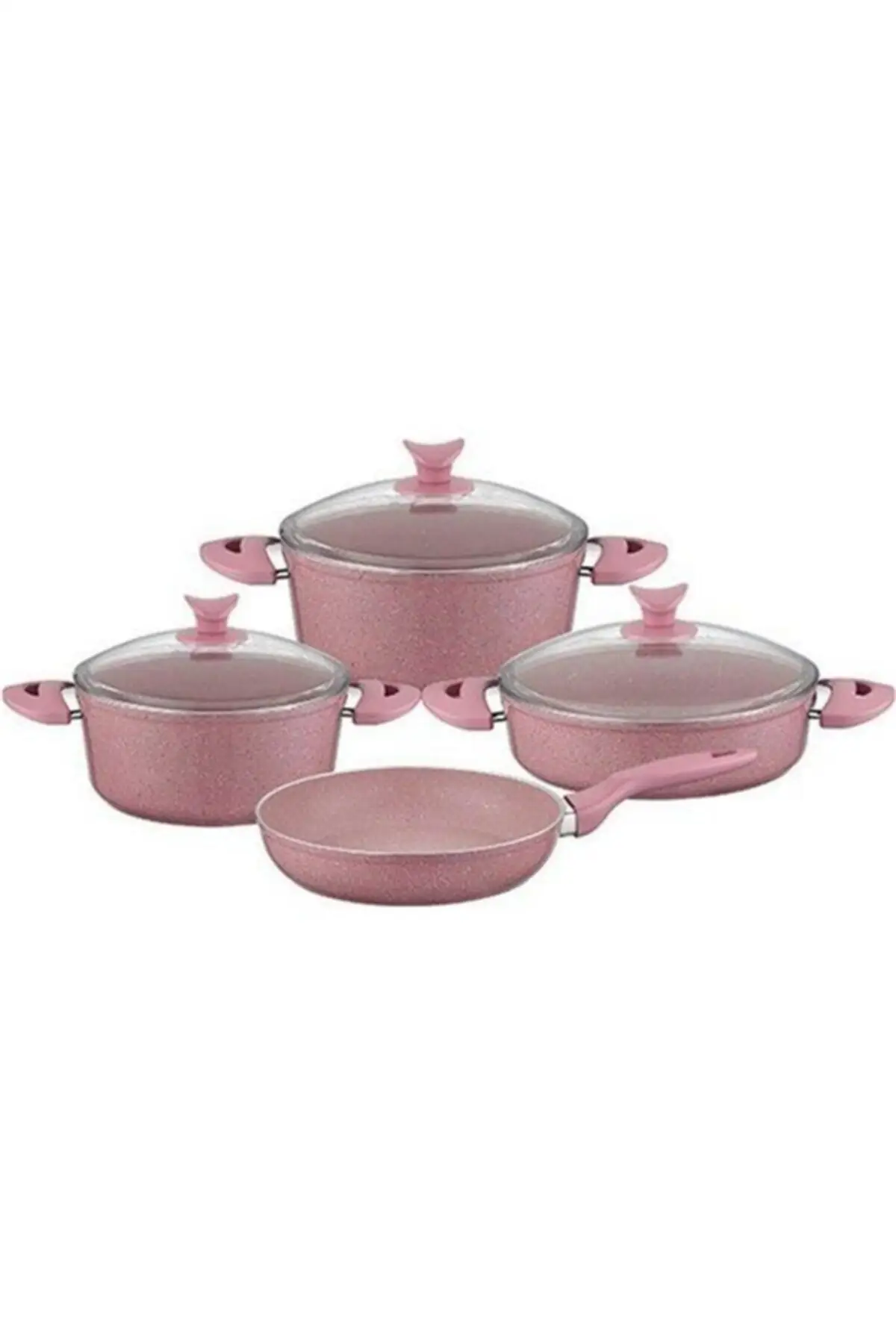 DOLBOVI 7 piece Cookware Set glass lid pink Cookware Set with lid