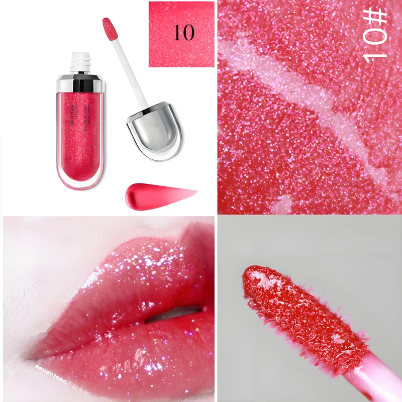 3D Hydra Lipgloss 2025, transparenter Lipgloss, Spiegel-Lippenstift, feuchtigkeitsspendend, glänzend, volle Lippen, verblasst nicht, Milchteebohnenpaste, Farbe