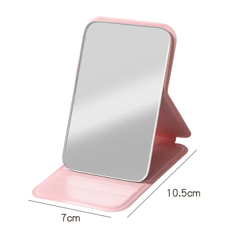 Desktop Makeup Mirror Solid Color PU Leather Simple Portable Handheld Makeup Mirror Foldable Student Compact Cute Pocket Mirror