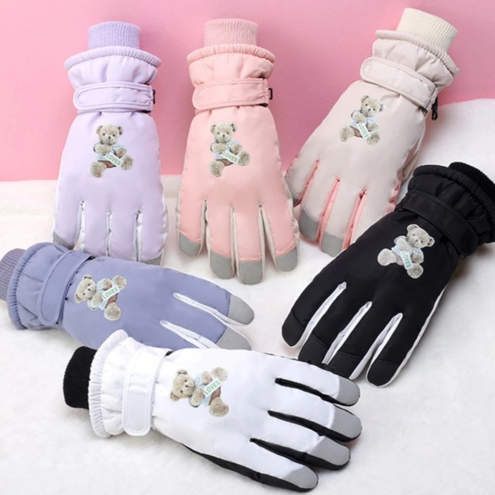 

Новые детские лыжные перчатки, милые зимние плюшевые теплые перчатки с медведем, водонепроницаемые ветрозащитные аксессуары для пешего туризма и велоспорта для детей