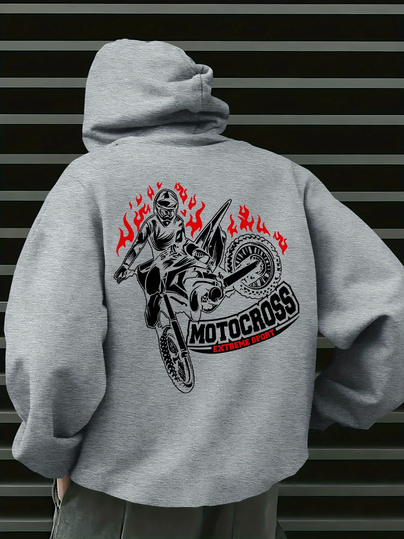Herren Motocross-Hoodie Dirt Bike Rider Flammen-Grafik Extremsport Fleece-Sweatshirt Streetwear Herbst Winter – Detail 4