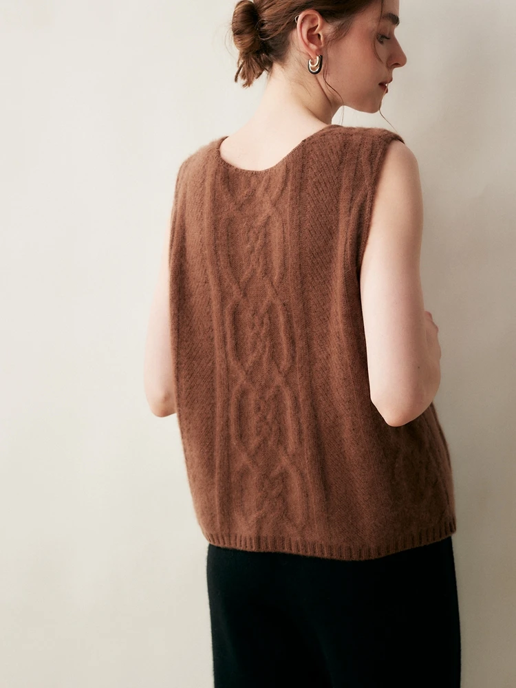 

Sold Out Sold Out Women 100% Cashmere Sweater V-neck Cable Knit Cashmere Waistcoat Comfy Soft Cashmere Knitwear Sleeveless Top