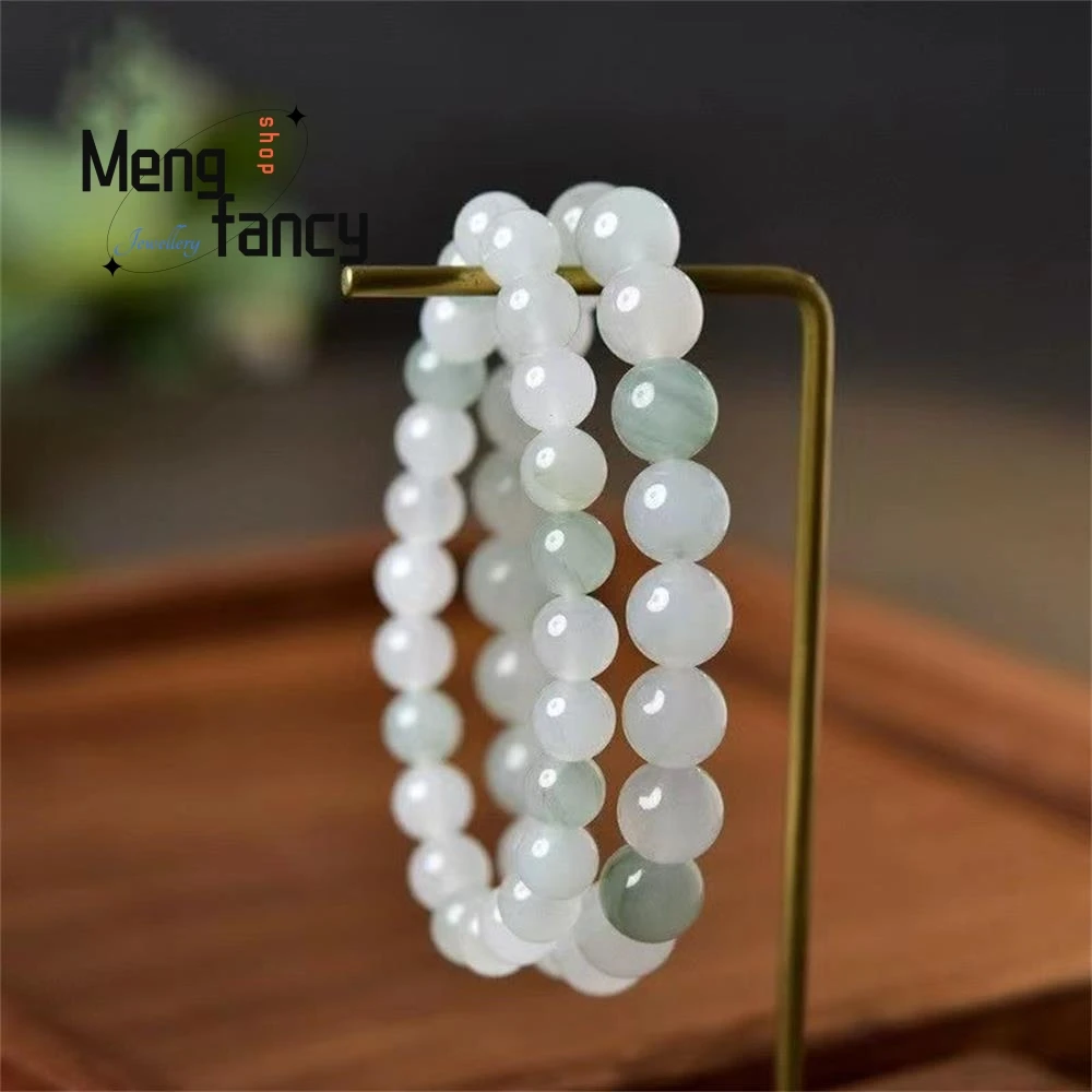 Natural Tianshan Cui Golden Silk Jade Round Beads Floating Flowers Bracelet Exquisite Simple Best Selling Couple Fashion Jewelry