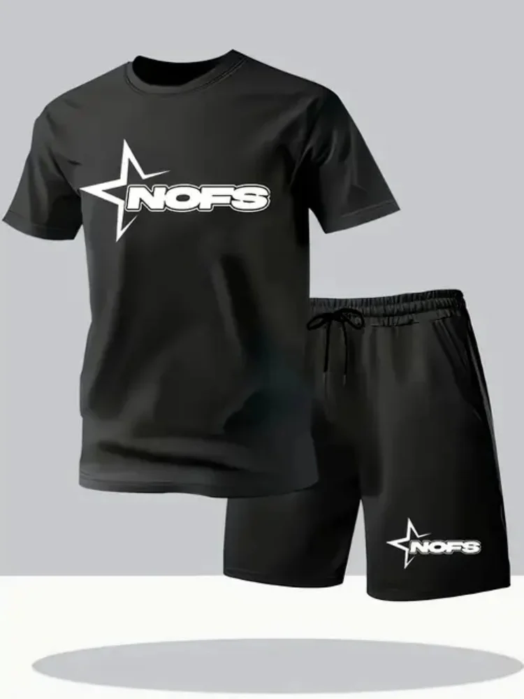 

European and American New Trendy Brand Printing Summer Casual Sports Short-sleeved Trendy T-shirt Five-point Pants Men's Suit