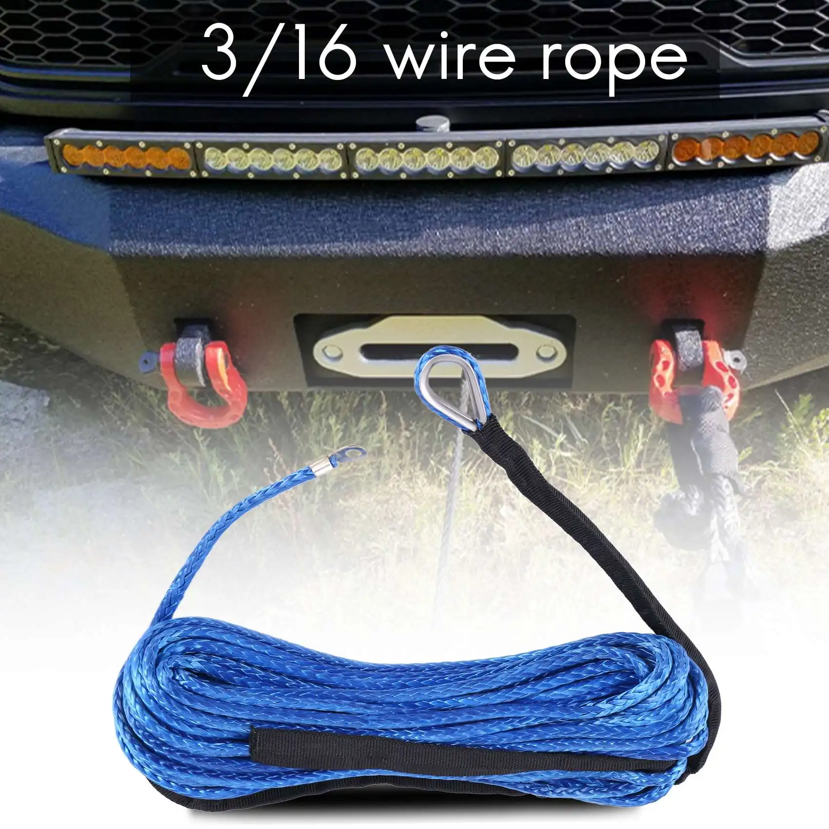 

A66P-3/16 Inch X 50 Inch 7700 Lbs Synthetic Winch Line Cable Rope With Protection Sleeve For ATV UTV
