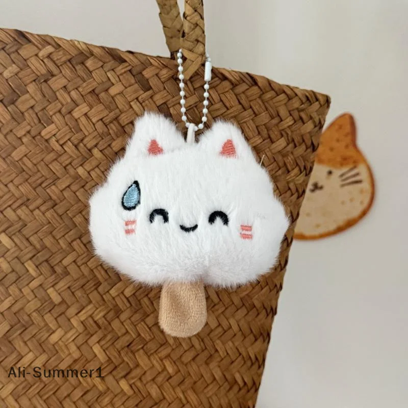 【E】Palo de queso de peluche de dibujos animados, llavero de gatito, muñeco de peluche de gato Kawaii, colgante, mochila versátil, decoración colgante, regalos para parejas