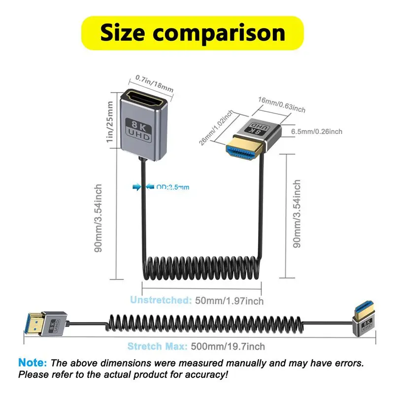 70cm Spring Coaxial 2.1 Version HDMI Compatible Male to Female OD 2.5mm 8K@60Hz 4K@240Hz 48Gbps High-Definition Connection Cable
