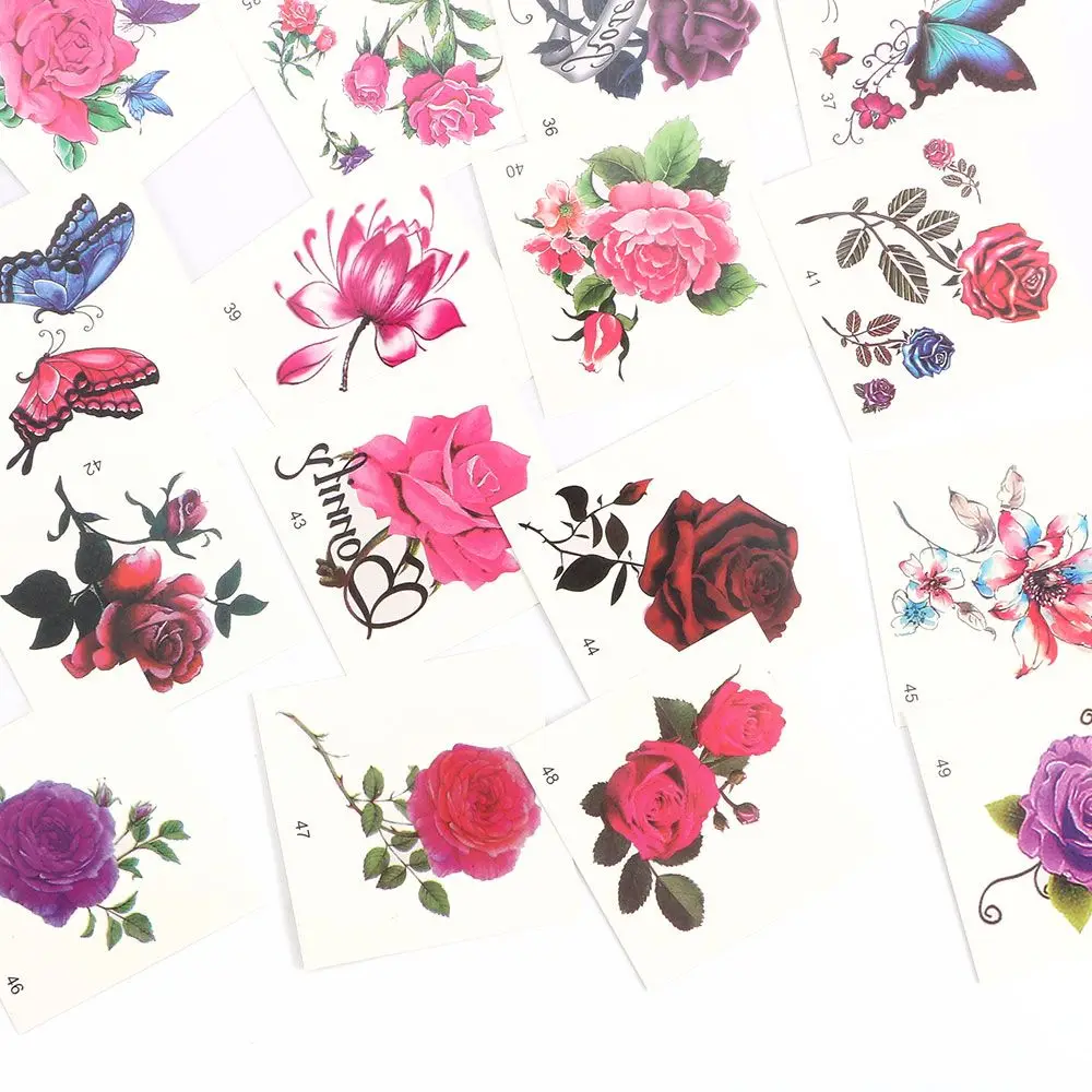 

Women 52Pcs Body Art Waterproof DIY Sticker Butterfly Fake Tattoos Rose Flower Temporary Tattoos