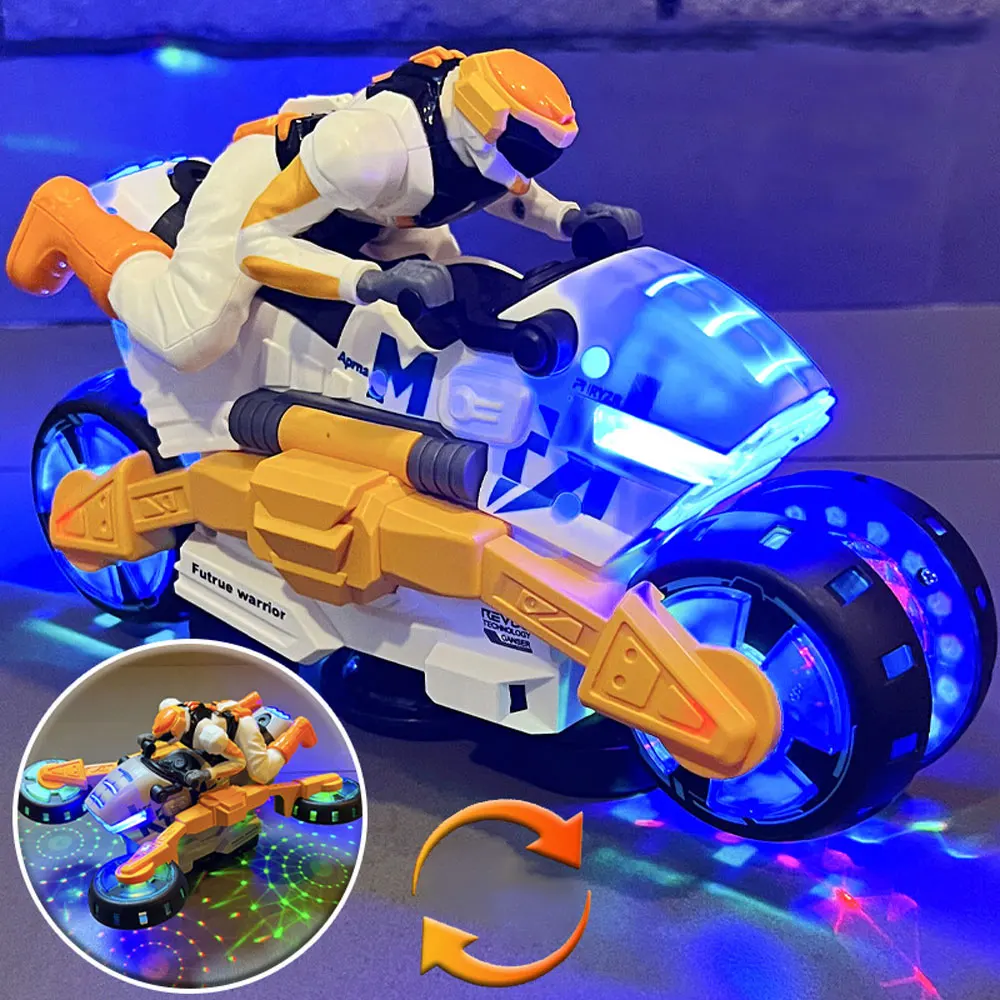 Electric Stunt Spinning Universal Motorcycle Model 360 Degree Rotating Light Music Deformable Toy Car Kids Christmas Gift VG242