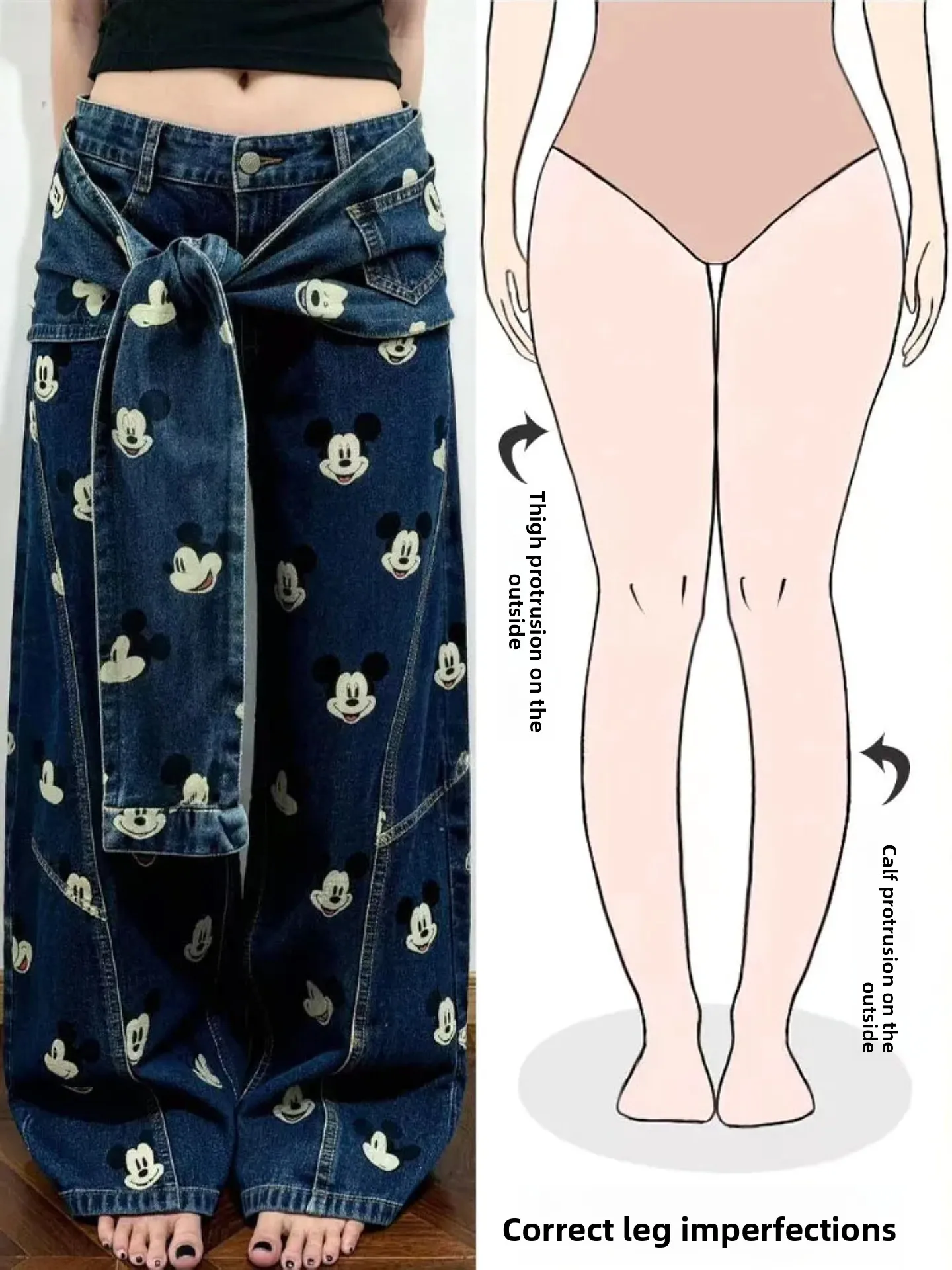 

Женские джинсы с ретро-принтом в американском мультяшном стиле, новые весенние, уличные, с завязками и вставками, длинные брюки, подходящие для фигуры типа «груша»