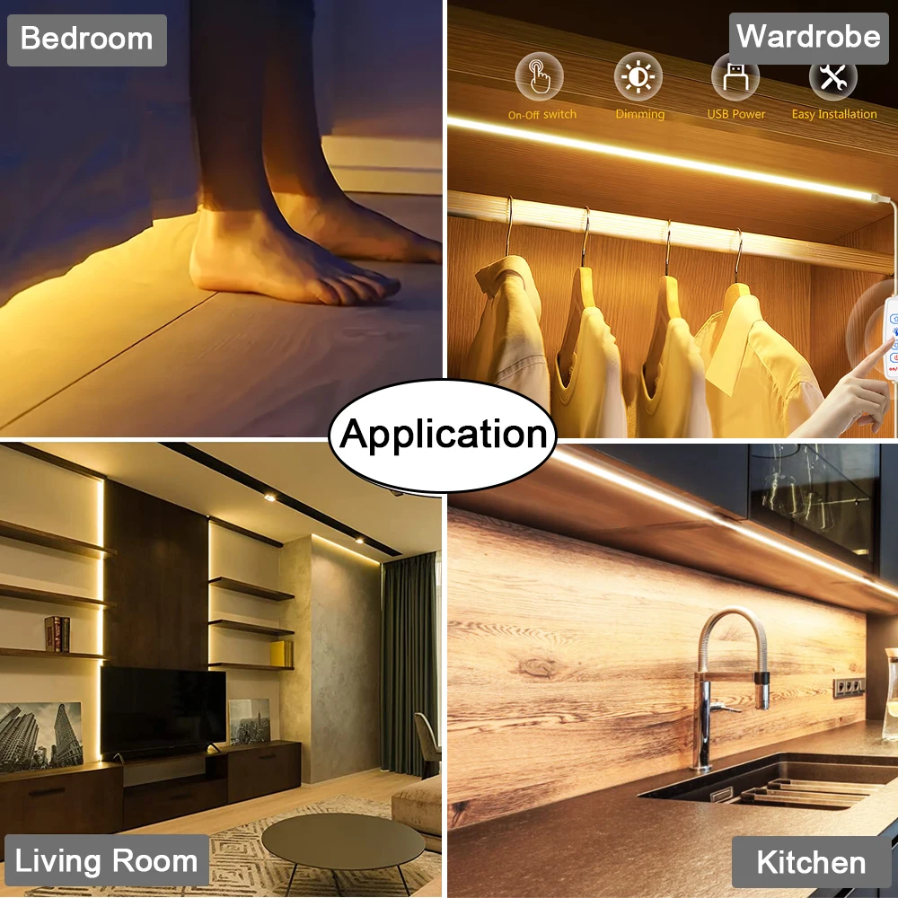 COB Led Strip Lights USB 5V Led Lights with 3 Key Dimmer Switch for Home Cabinet Dressing Table TV Mirror Backlight