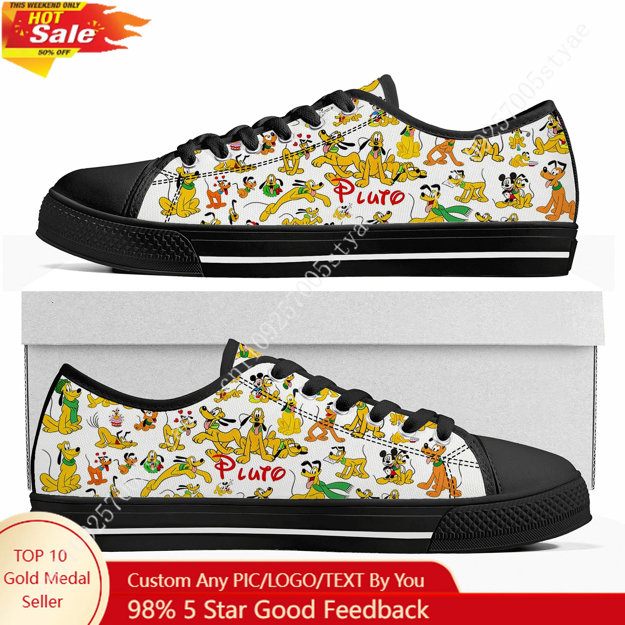 

Кроссовки Disney Pluto Low Top высокого качества, мужские и женские, из канваса, повседневные, на заказ