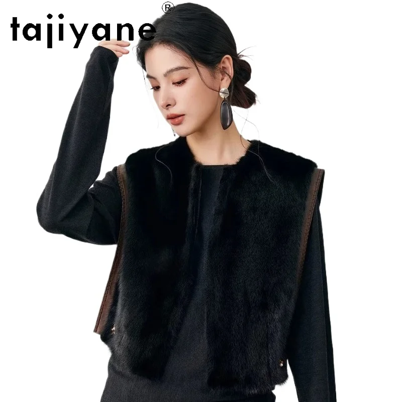TAJIYANE Natuurlijke Nertsenbont Vest Vrouwen Stijlvolle Mouwloze Bontjas Korte O-hals Echte Bontjas 2025 Winter Vrouw Kleding 1200
