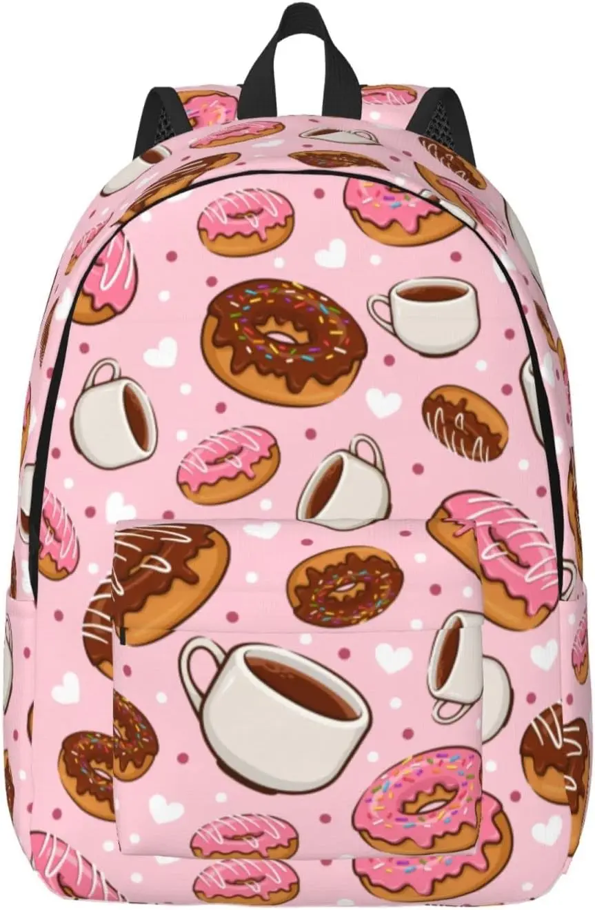 

Backpack Casual Lightweight Donut And Coffee Laptop Backpack Men Women Travel Bag Outdoor Canvas Daypack