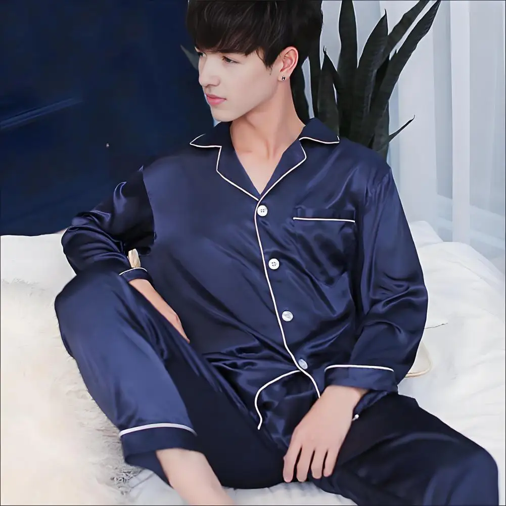 2 قطعة/المجموعة 2025 الرجال منامة مجموعات طويلة الأكمام سترة بلوزات وبنطلون ملابس خاصة الرجال خدمة المنزل دعوى فضفاضة طويلة بنطلون مجموعة #2