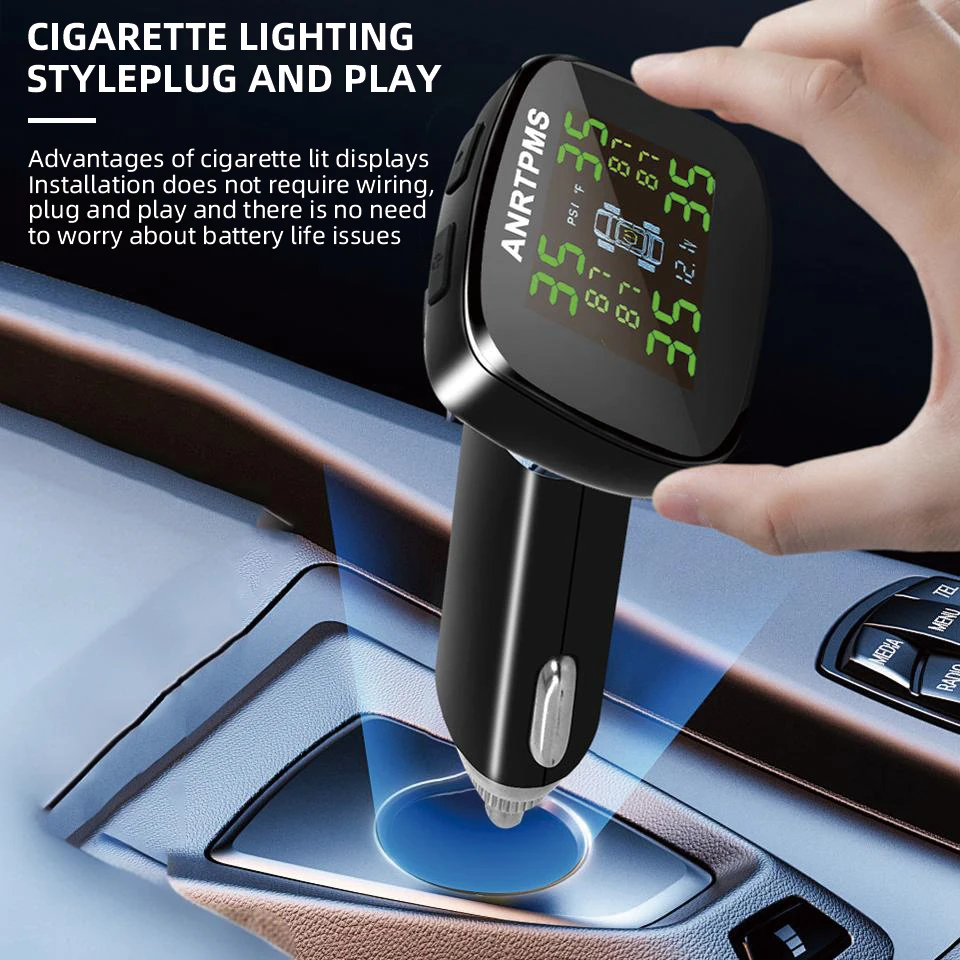 Yangood TPMS Sistema di monitoraggio della pressione dei pneumatici per auto 4 sensori dei pneumatici Allarme di sicurezza Spina accendisigari Ricambi auto