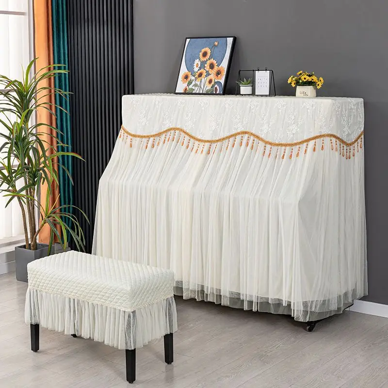 

Вертикальный пылезащитный чехол для фортепиано, стеганый кружевной полное покрытие с вышивкой и занавеской, дышащая ткань против морщин, чехлы для фортепиано ﻿