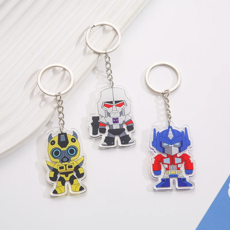 New Creative Cartoon Movie Robet Key Chains  Acrylic Transformer Car Key Chain Kids Bag Pendant Keyring Friends Gift Charms