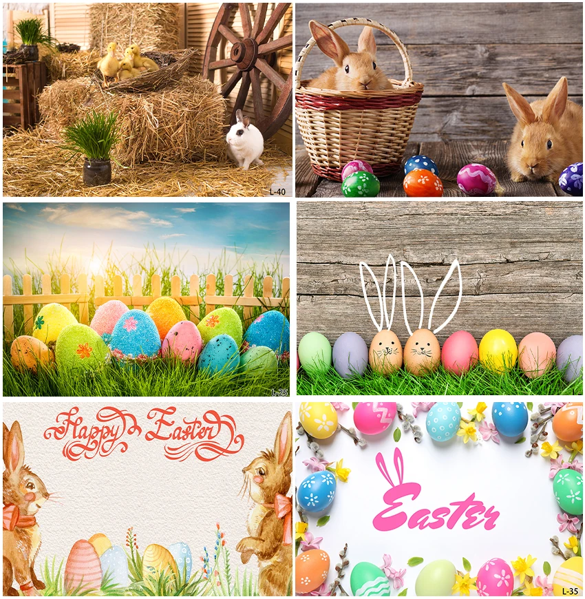 

Haystack Cabin House Spring Easter Rabbit Eggs Poster Backgrounds Photographic Baby Shower Photo Booth Backdrops Studio Banner