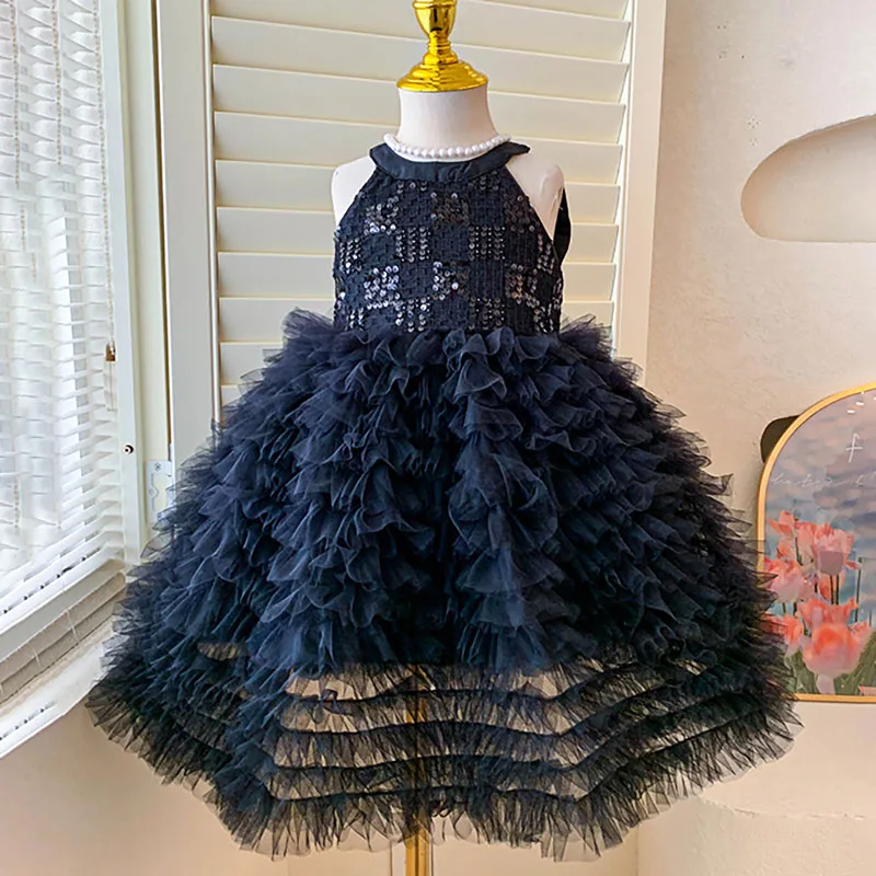 

Bow Gauze Dress For Kids Girl Elegant Mesh Performance Princess Dress Party Night Birthday Gifts For Girls Backless Cake Dress