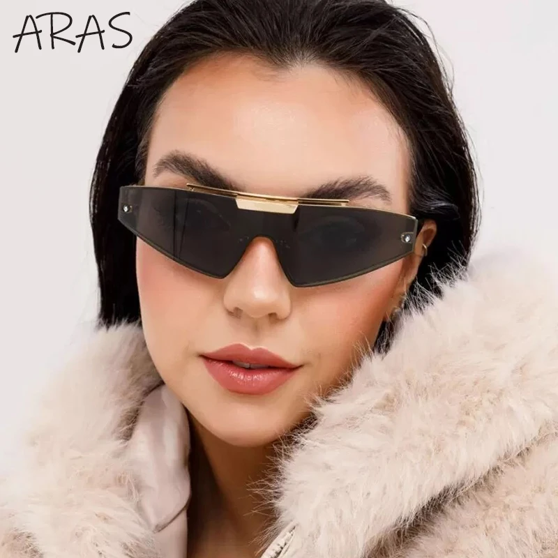 

One-Piece Rimless Metal Sunglasses Women 2025 Luxury Brand Y2K Punk Sun Glasses For Ladies Steampunk Sports Shades Eyewear UV400