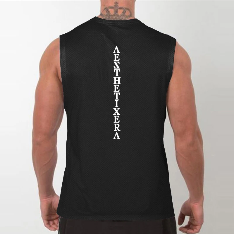 Herren Gym Stringer Tanktops, Muscle Fit, ärmelloses Workout-Shirt, schnell trocknende Mesh-Westen mit O-Ausschnitt für Bodybuilding, Fitness-Training