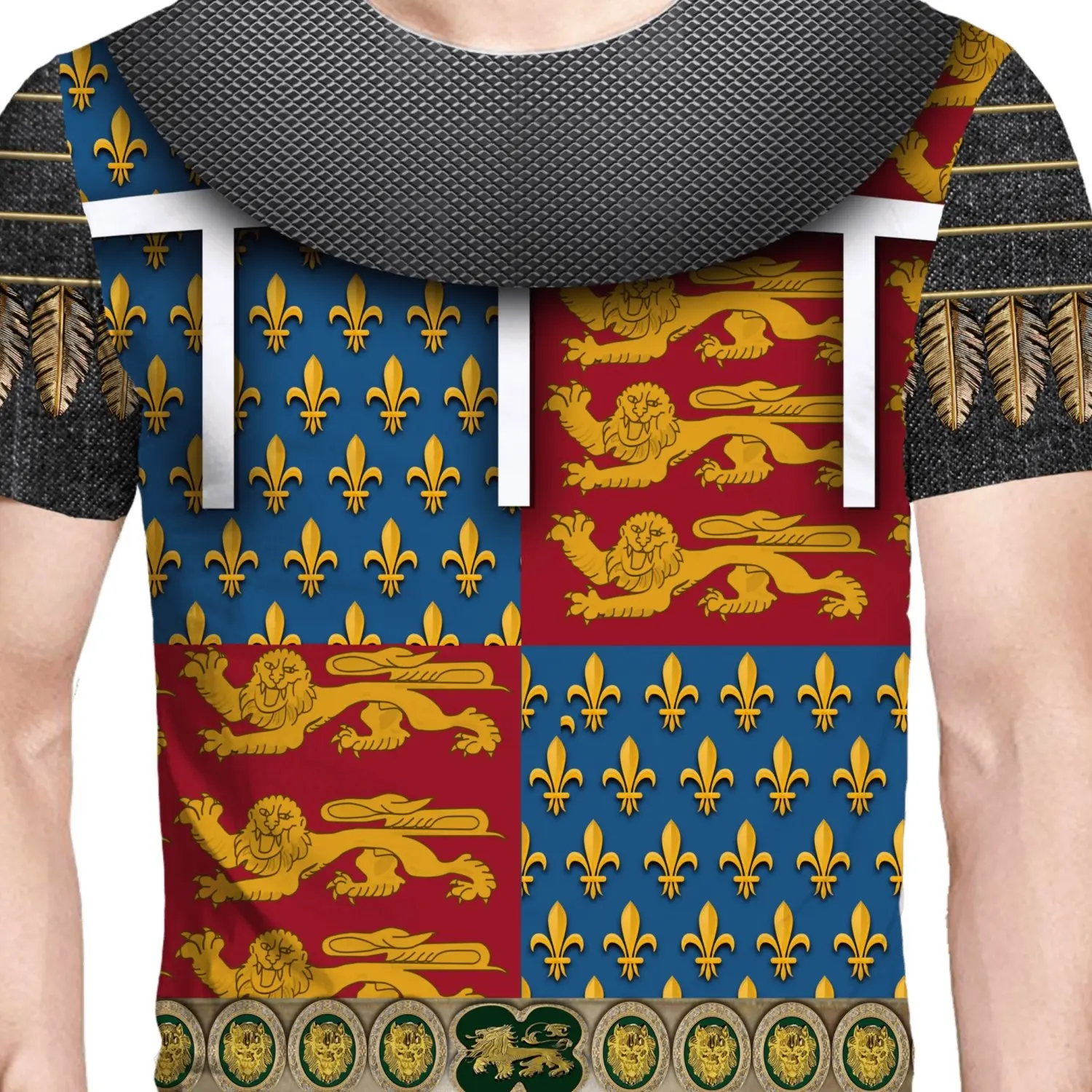 Men's Medieval Knight Armor 3D Print T-Shirt - Short Sleeve, Breathable Polyester, Retro Gorgeous Design with Coat of Arms