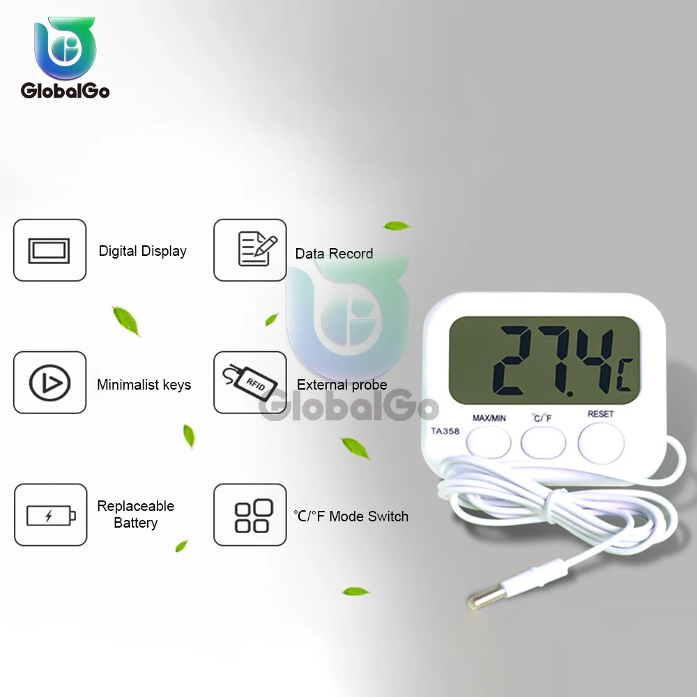 Mini LCD Digital Thermometer With Probe Sensor Standing Station for Swimming Pool Refrigerator Water Tank Fish Tank + 1.5 wire