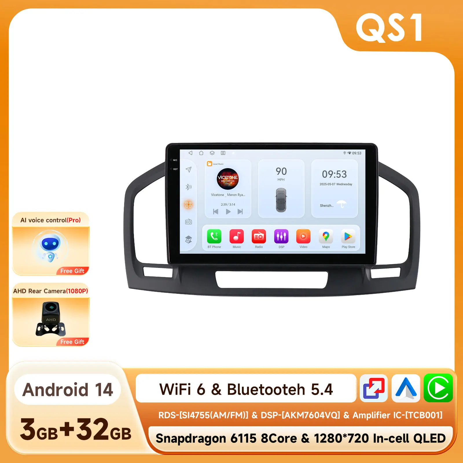 9Inch 7862 Qled Scherm 2din Android Auto Radio Multimedia Video Speler Voor Buick Regal 1 Opel Insignia Gps Navi Carplay 4G Rds Bt