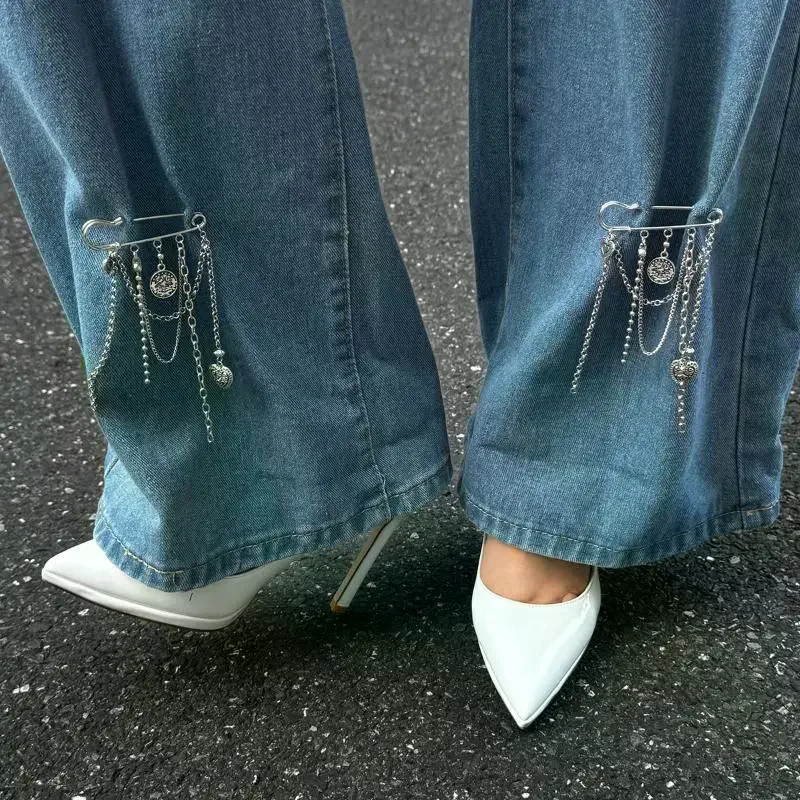 1 قطع اليدوية لطيف دبوس الأمان سلسلة شارة بروش دبوس سحر مطرز الجمالية شرابة سلسلة القلب قلادة