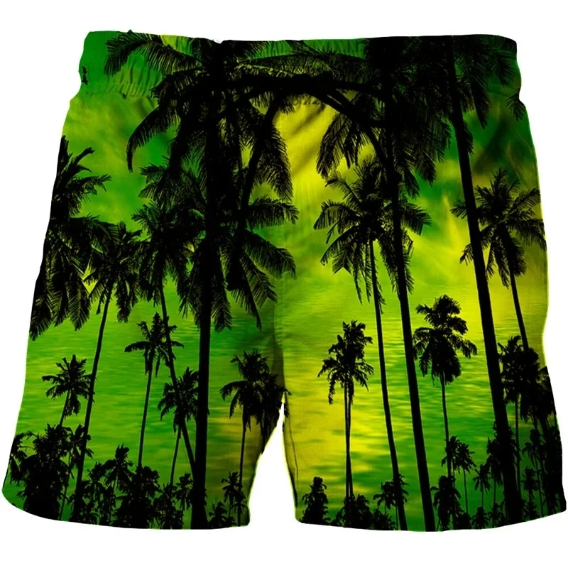 Maiô de praia estampado em 3D para homens, coco, palmeira, shorts gay florais, tábua de paisagem, calção de banho de férias, maiô masculino, verão