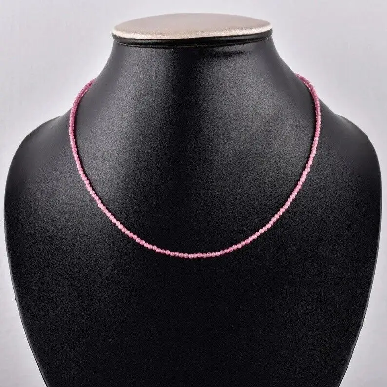 Natural Pink Tourmaline Round Faceted Beads Necklace,4mm,18 Inches