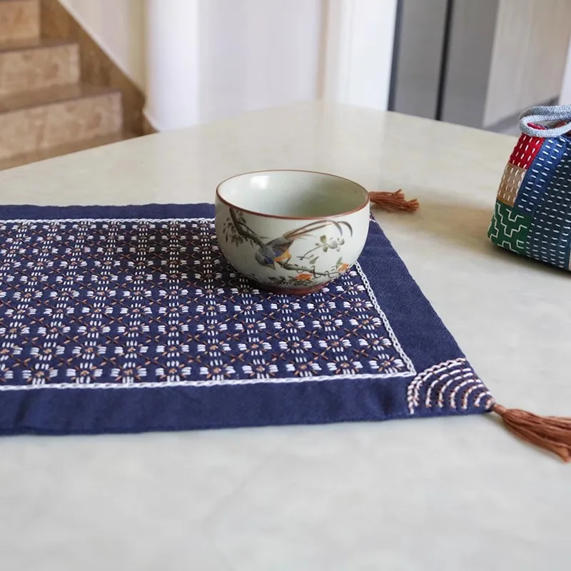 

Sashiko Coaster DIY Kit 26x38cm, Embroidery Mat Making Supplies with Pre-printed Fabric for Tea