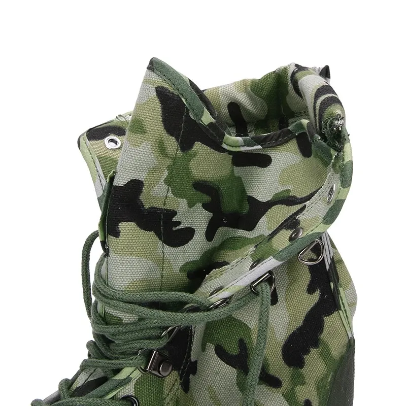 Military Combat Canvas Shoes High top Zip Tactical Boots Rubber Training Work Shoe Desert Field Mountain Climbing Hiking Shoes