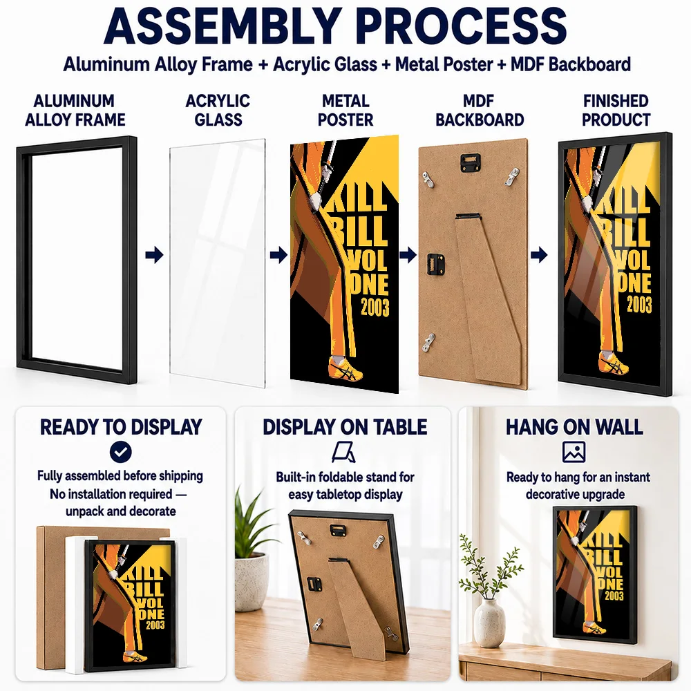 Kill Bill Framed Aluminum Metal Poster Customized Cult Story Design Wall Art For Home Theater Or Collector Den Hero Lover Gift