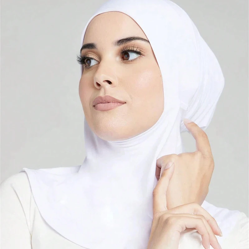 1 أو 2 قطعة من الملابس الداخلية النسائية المشروط، غطاء الذقن للرأس والرقبة، وشاح محبوك إسلامي قابل للتمدد، قبعة، وشاح داخلي فوري #4