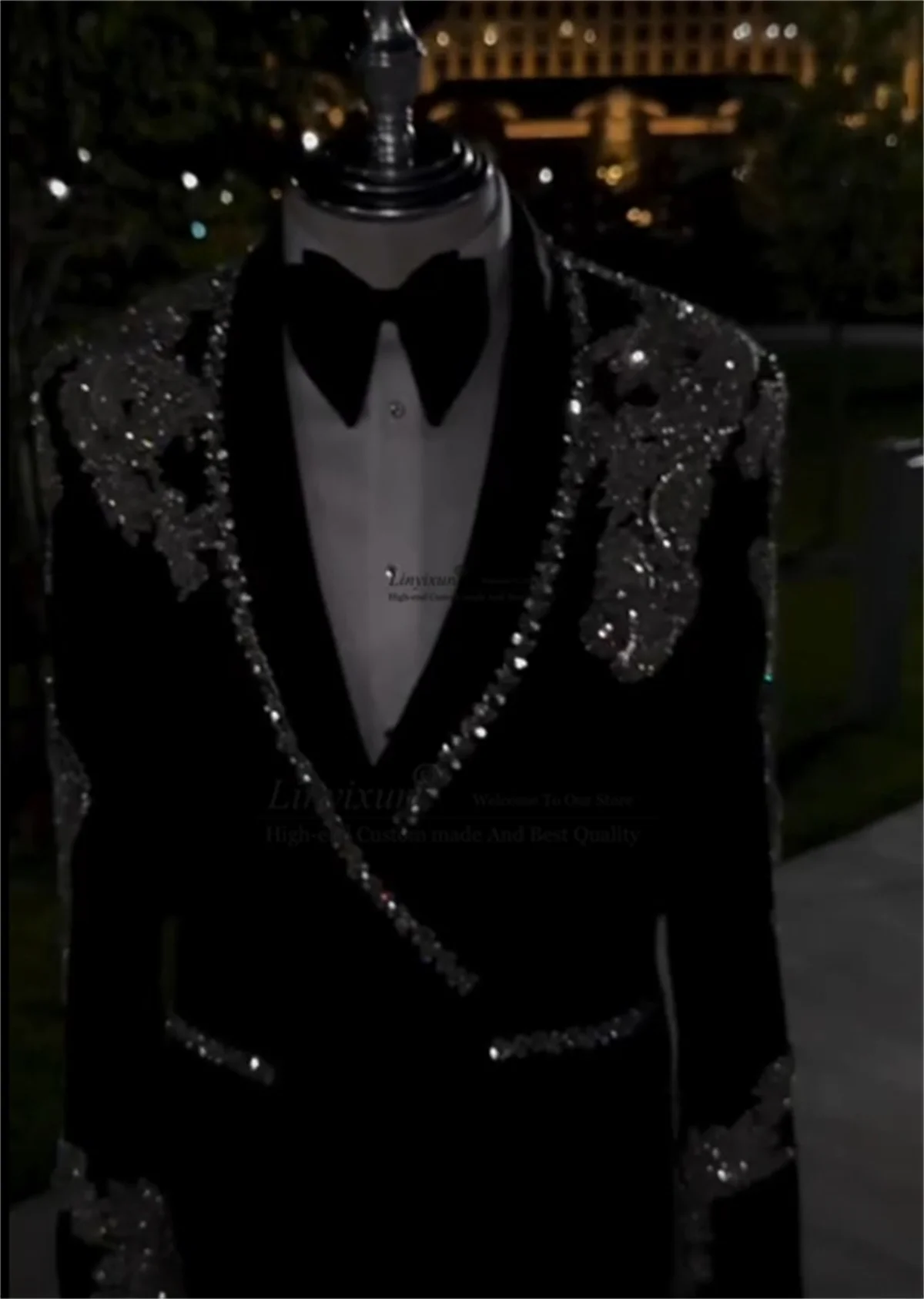 

Stunning Gem Crystals Men Suits Slim Fit Customized Groom Wedding Tuxedo High End Costume Homme 2 Pieces Sets Male Party Blazers