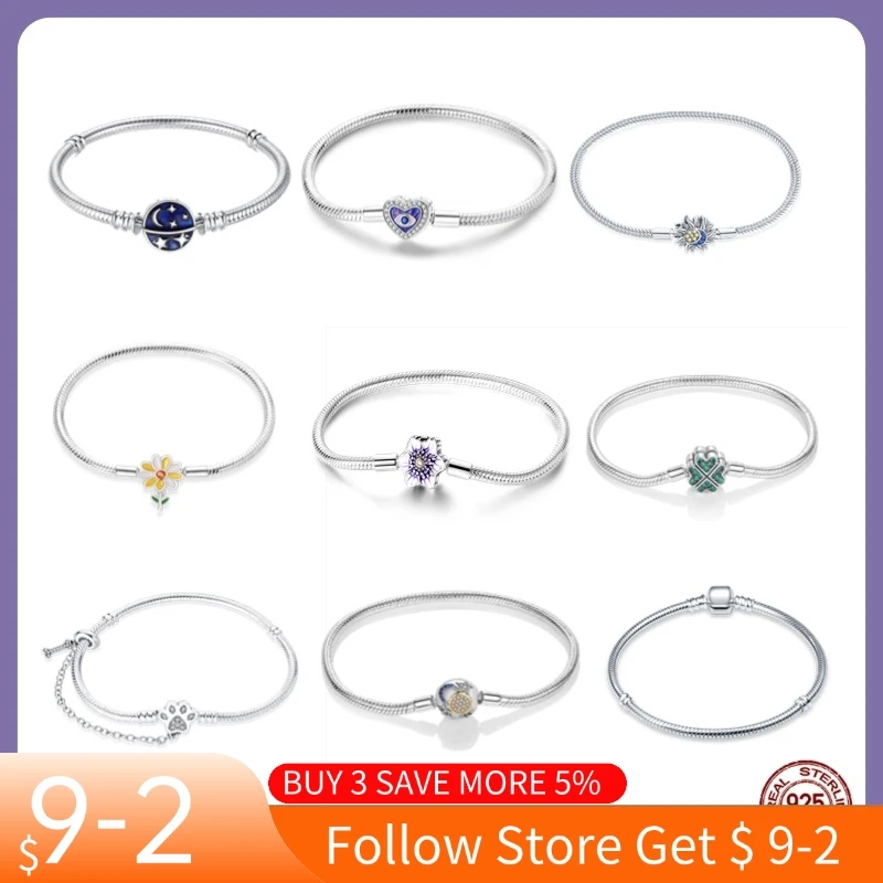 925 Sterling Silver Bracelet 21cm Making Snake Chain Match Charms Bracelet Fit European Authentic Charm Bracelet for Women Gift