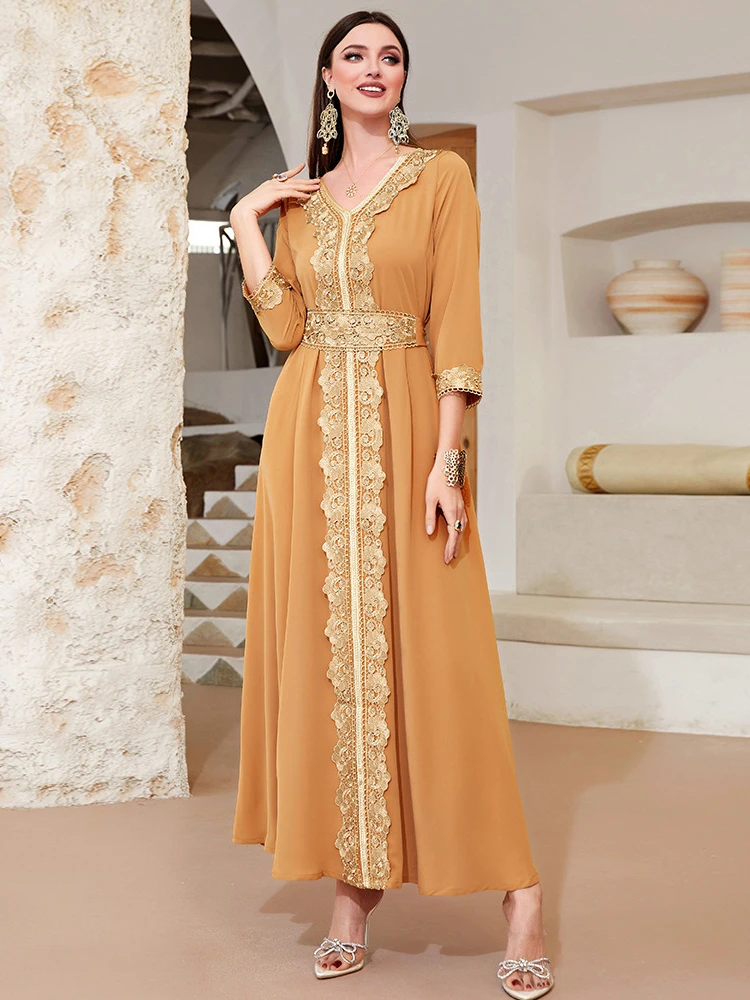 Eid Ramadan Muslim Women Dress Embroidery Lace Retro Abaya Party Long Dress Morocco Kaftan Elegant Vestidos Dubai Turkey Robe