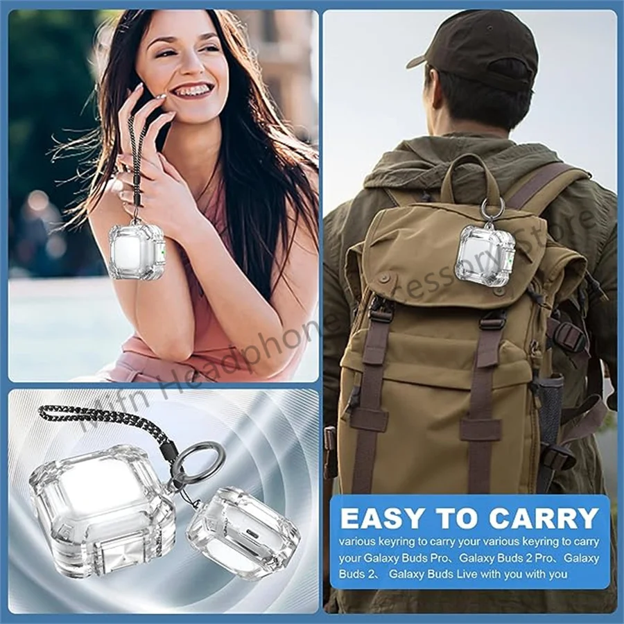 Novo caso transparente 3d para samsung galaxy buds 2 pro, caso do fone de ouvido com bloqueio seguro, shockproof