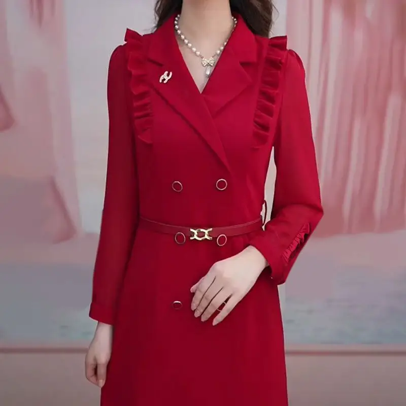 Spring New Style of Dress That Covers the Flesh and Makes the Mother Look Slimmer Women\'s Korean Style Dress Collar Dress